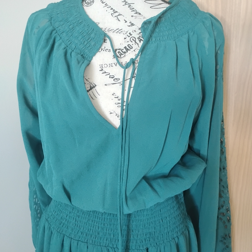 Chic Teal Long Sleeve Maxi Dress - Picture 2 of 6